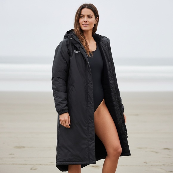 Speedo Elite Team Long Warm Up Parka Black Unisex XL Fleece Lined Hooded New - Picture 2 of 10